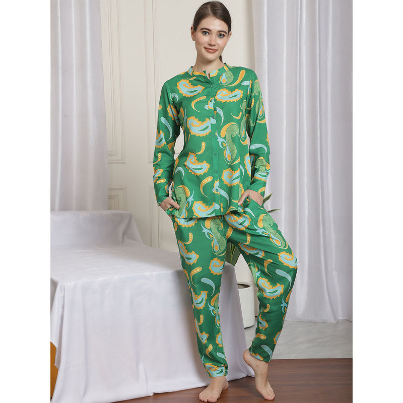 Shararat Womens Printed Top with Trousers Co-Ords (Set of 2) (2XL)