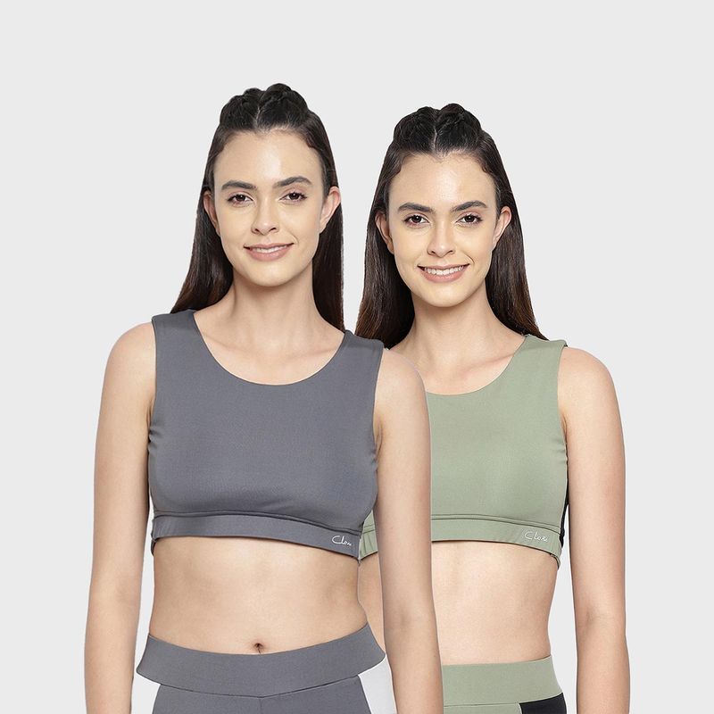Clovia Colourblock Active Crop Top with Cut-Out Detail on Back Multi-Color (Pack of 2)(XL)