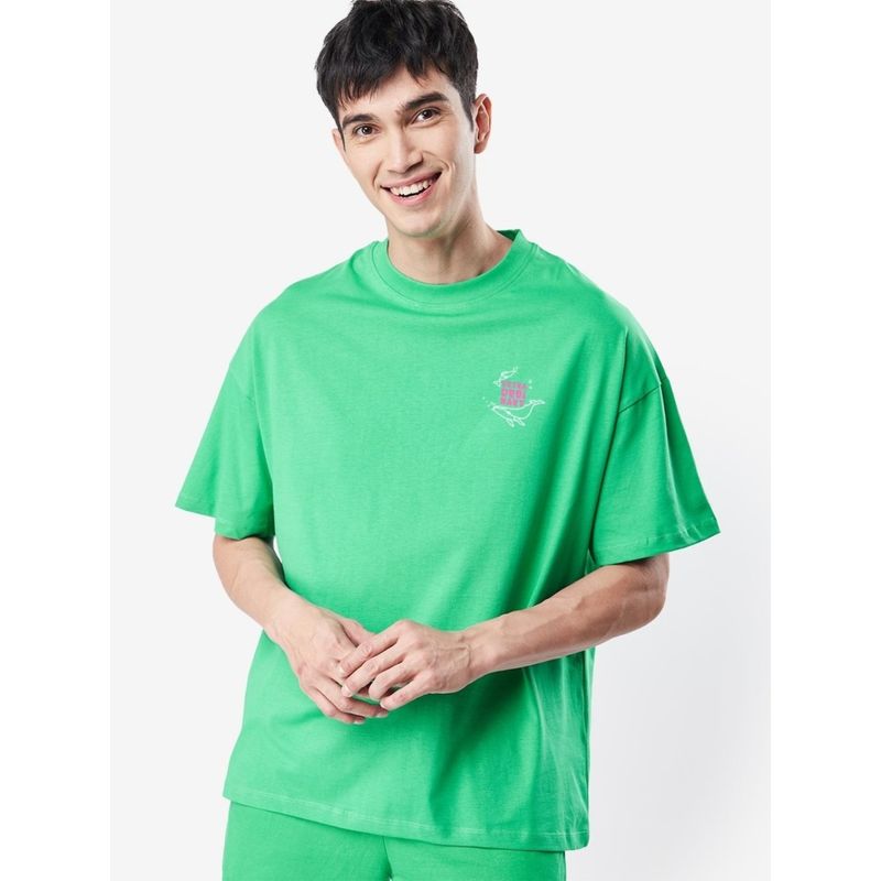 Bewakoof Unisex Green Graphic Loose T-Shirt (XL)
