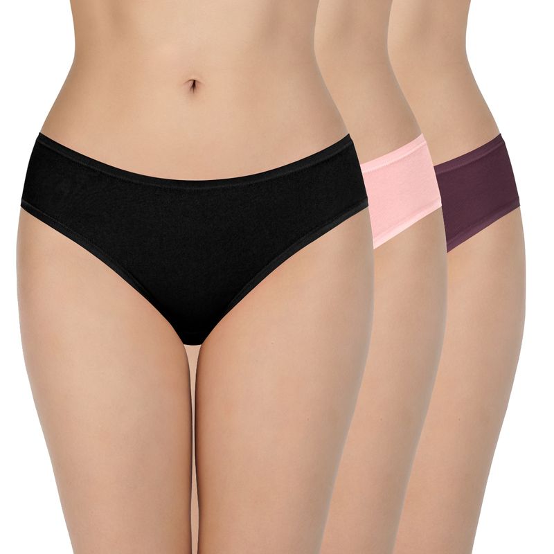 Amante Solid Three Forth Coverage Low Rise Bikini Panties Multi-Color (Pack of 3) (L)