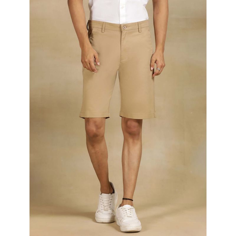 JadeBlue Khaki Cotton Stretch Shorts - Solid Slim Fit (39)