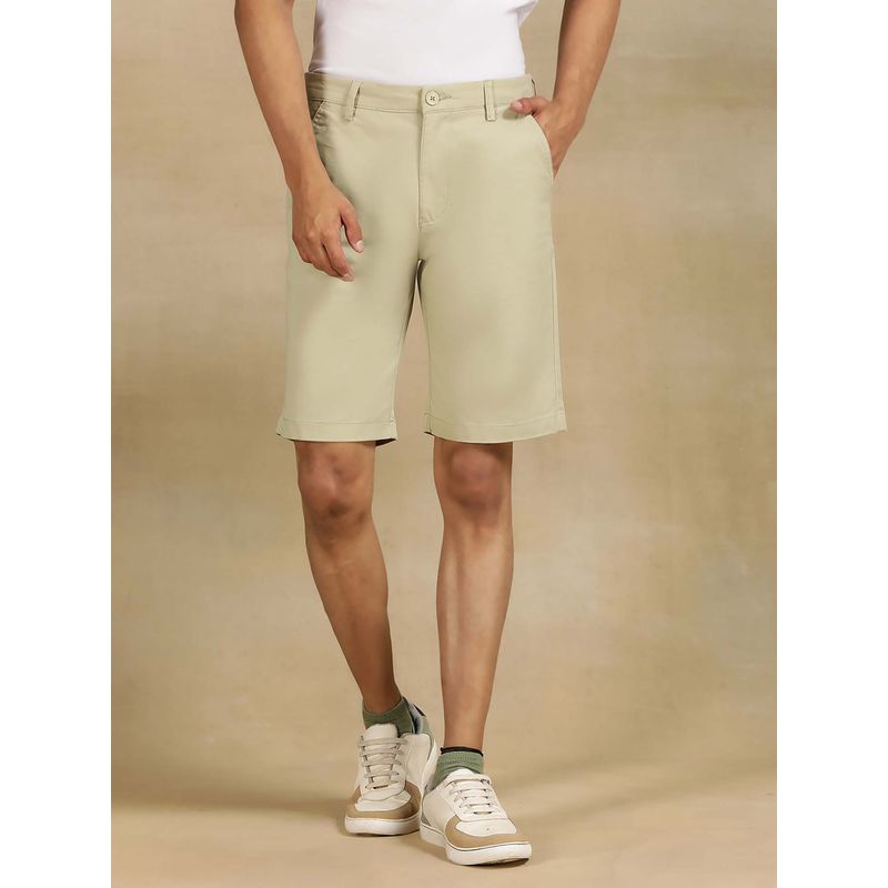 JadeBlue Pista Green Cotton Stretch Shorts - Solid Slim Fit (39)