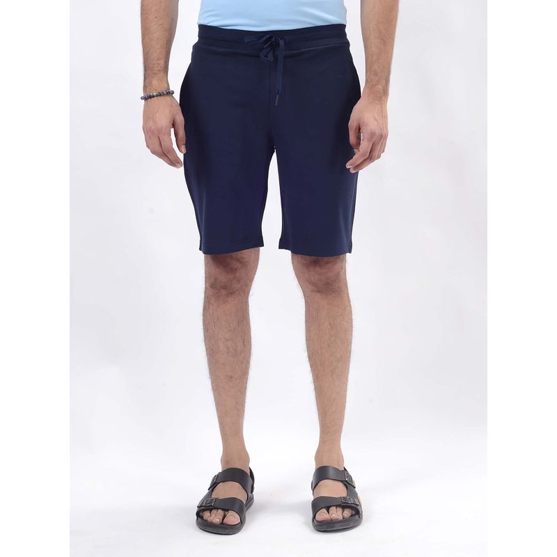 JadeBlue Navy Blue Cotton Stretch Shorts - Slim Fit Solid Pattern (39)