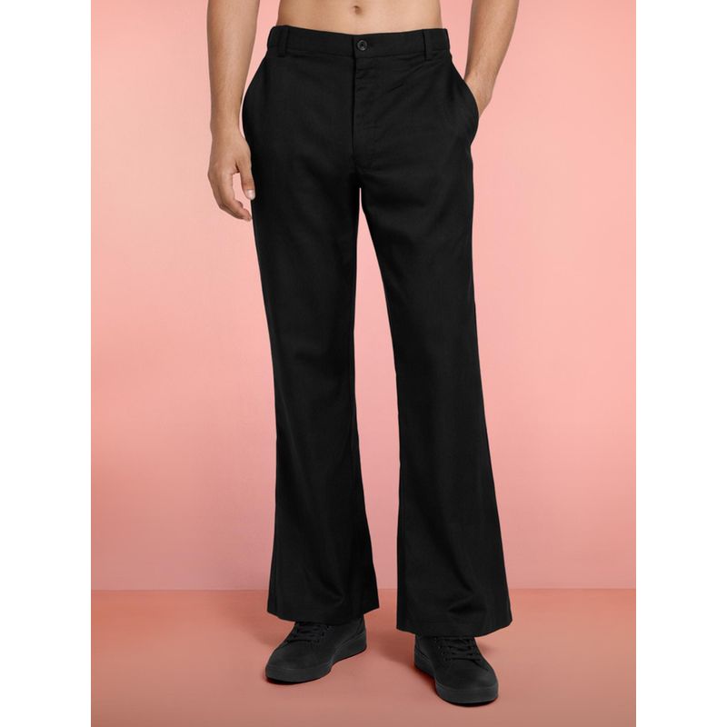 Vastramay Men Black Suiting Lycra Solid Bootcut Pant (38)