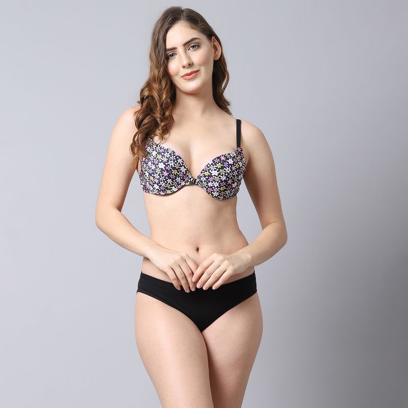 Prettycat Women Heavily Padded Front Open Push-Up Bra Panty Set - Multi-Color (30B)