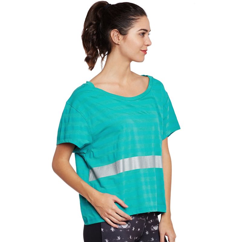 Alcis Training Workout Crop Aqua Blue Pure Cotton Top (XL)