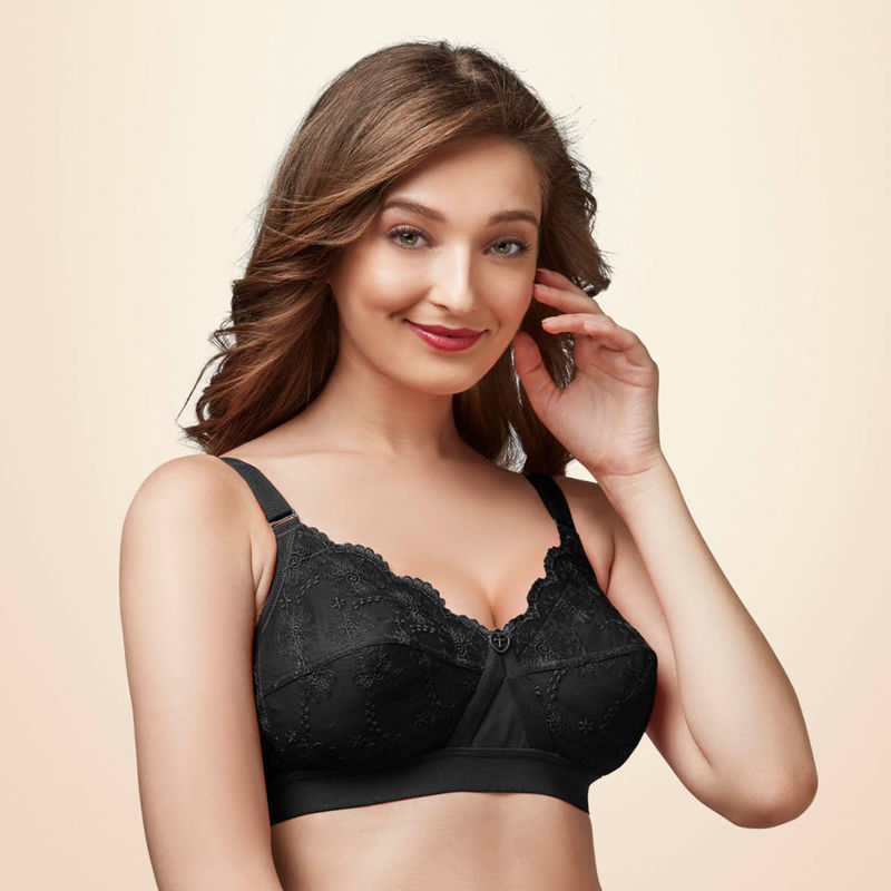 Trylo Cathrina Women Cotton Non-wired Soft Full Cup Bra - Black (34D)
