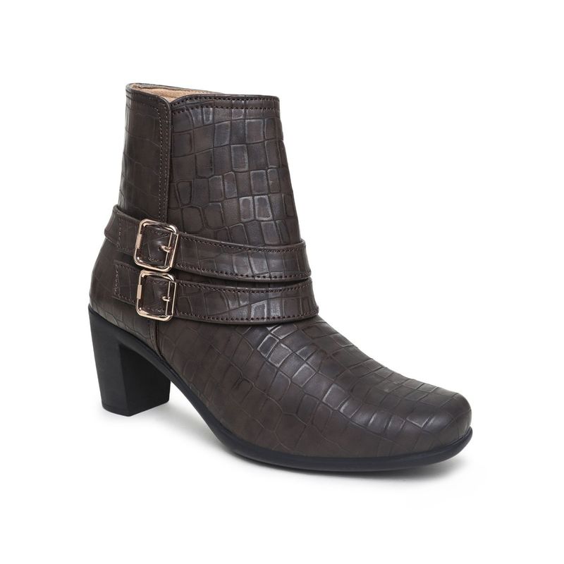 VALIOSAA Textured Brown Casual Boots (EURO 37) (EURO 37)
