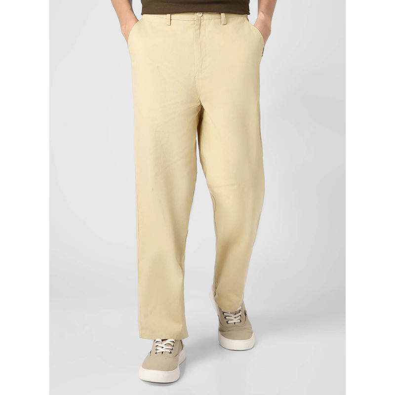Urbano Fashion Light Beige Loose Baggy Fit Solid Non Stretchable Chino Trouser (38)