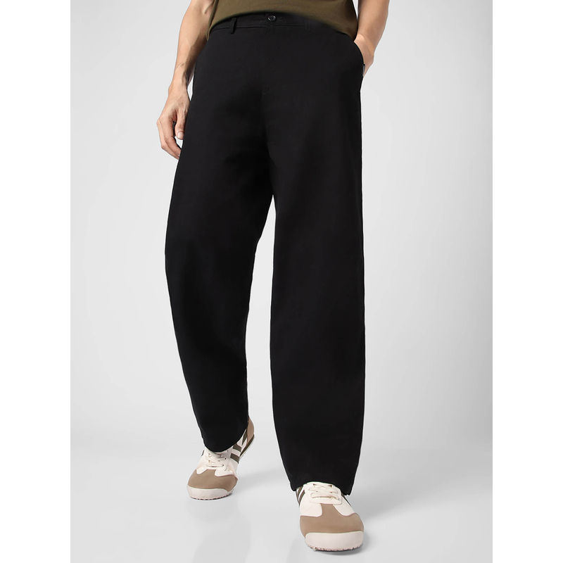 Urbano Fashion Black Loose Baggy Fit Solid Non Stretchable Chino Trouser (28)