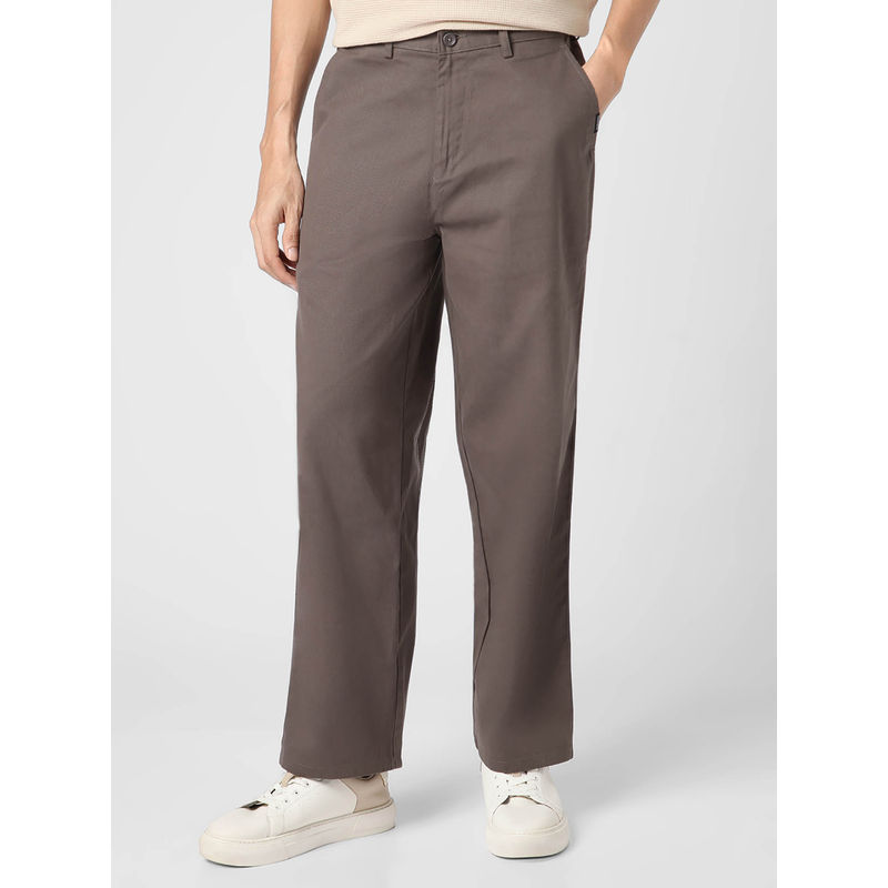 Urbano Fashion Brown Loose Baggy Fit Solid Non Stretchable Chino Trouser (32)