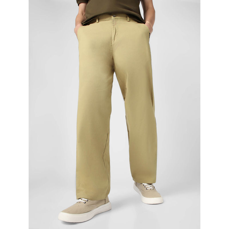 Urbano Fashion Beige Loose Baggy Fit Solid Non Stretchable Chino Trouser (32)