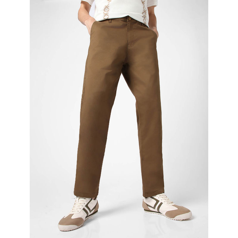Urbano Fashion Brown Cotton Regular Fit Casual Stretchable Chinos Trouser (32)