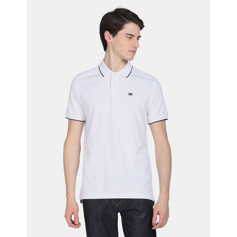 Arrow Sports Men White Solid Compact Cotton Polo Shirt (2XL)