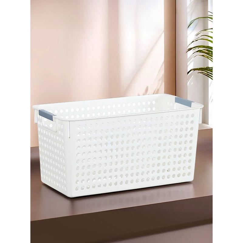 UMAI Plastic Storage Basket For Kitchen Multipurpose Utility Attractive Design White (M)