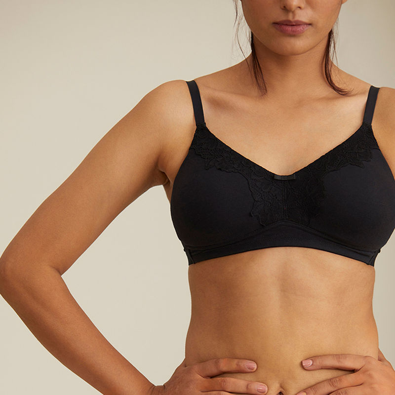 Nykd by Nykaa Breathe Lace Double layer Wireless Bralette Full Coverage - Black NYB023 (32C)