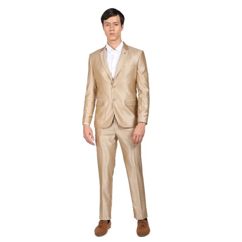 AD By Arvind Men Beige Single Breasted Oxford Two Piece Suit (Set of 2) (46)