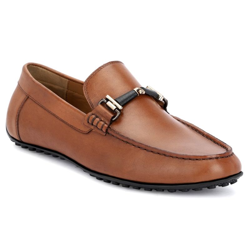 FACCE FELICI Men Tan Genuine Leather Slip-On Casual Wear Moccasins (UK 7)