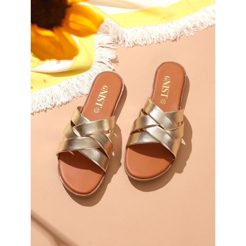 GNIST Strappy Slip On Gold Flats (EURO 36)