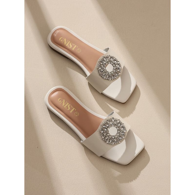 GNIST Embellished Elegant White Flats (EURO 38)