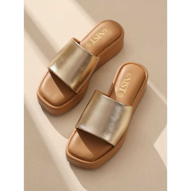 GNIST Metallic Flatform Beige Sandal Heels (EURO 37)