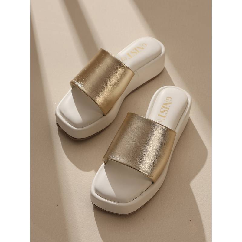 GNIST Metallic Flatform White Sandal Heels (EURO 41)