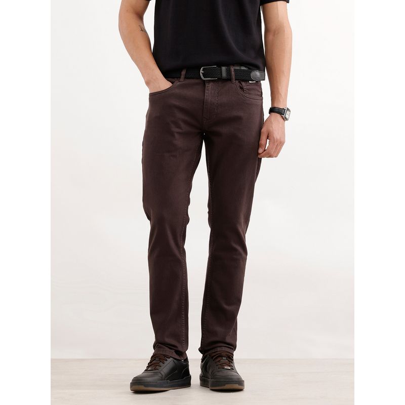WROGN Solid Slim Fit Denim Brown Jeans (30)