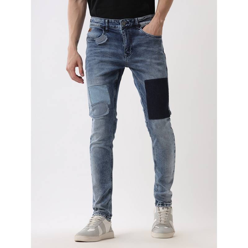 WROGN Patchwork Medstone Navy Blue Jeans (30)