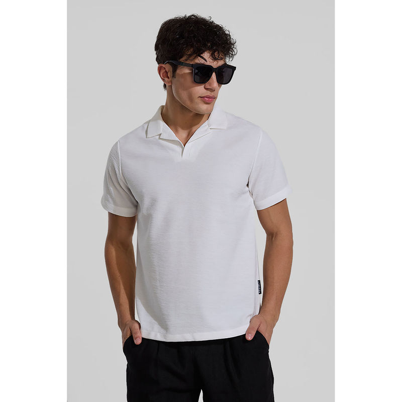 Snitch Men White Textured Polo T-Shirt (M)