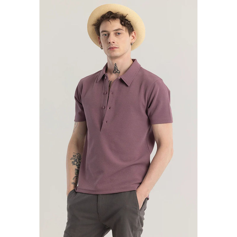 Snitch Men Mauve Textured Polo T-Shirt (M)