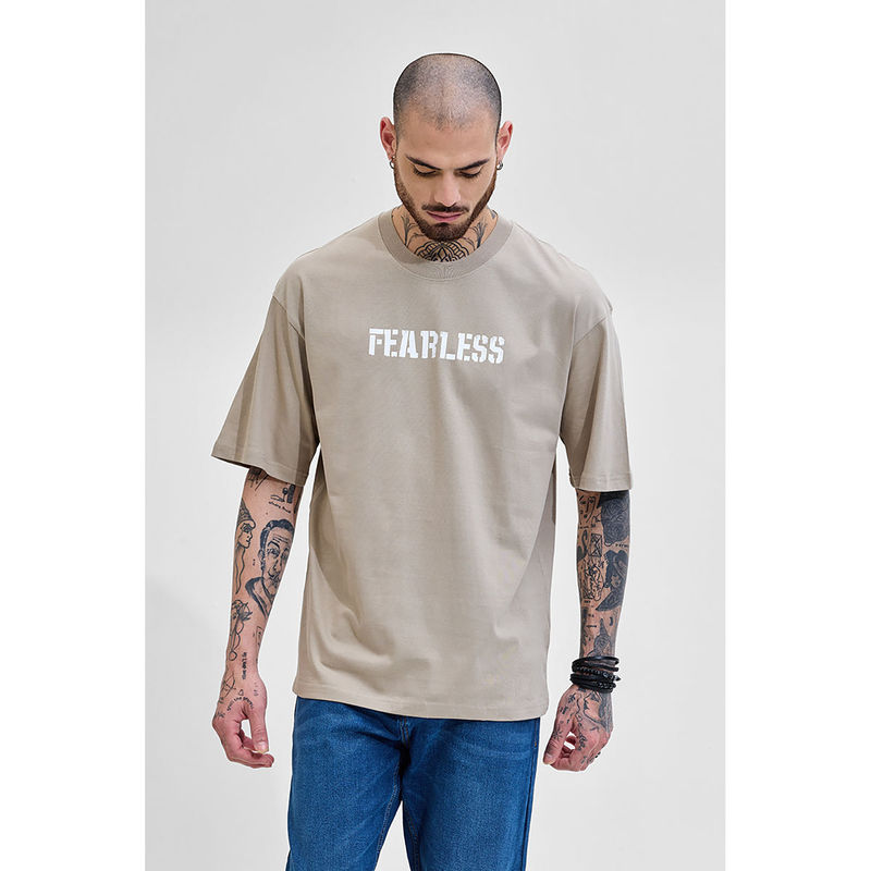 Snitch Men Beige Graphic Printed Relaxed Fit T-Shirt (L)