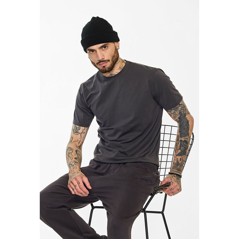 Snitch Men Grey Core Lab Solid Slim Fit T-Shirt (L)