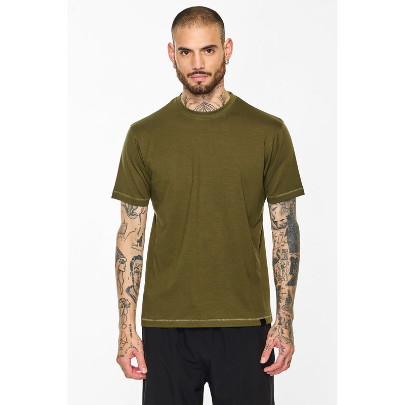 Snitch Men Olive Core Lab Solid Slim Fit T-Shirt (S)