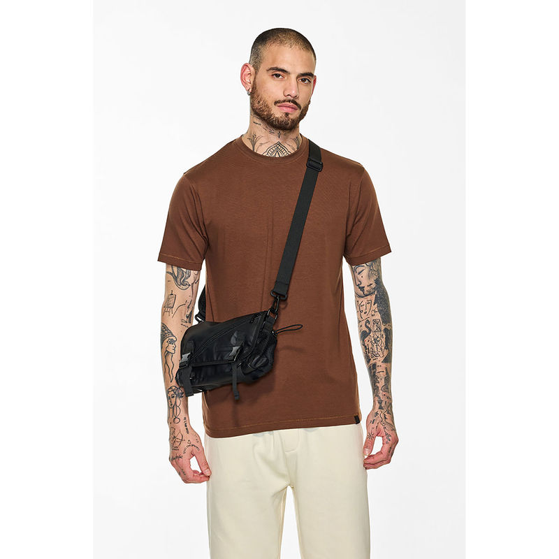 Snitch Men Brown Core Lab Solid Slim Fit T-Shirt (L)