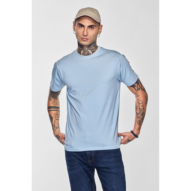 Snitch Men Light Blue Core Lab Solid Slim Fit T-Shirt (XS)