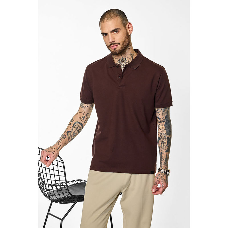 Snitch Men Brown Core Lab Solid Polo T-Shirt (XL)