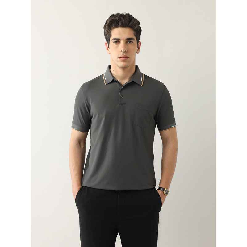 Arrow Men Charcoal Textured Regular Fit Front Pocket Polo T-Shirt (L)