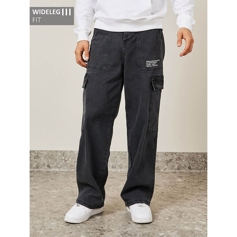 Styli Men Cargo Jeans Black Cotton (M)