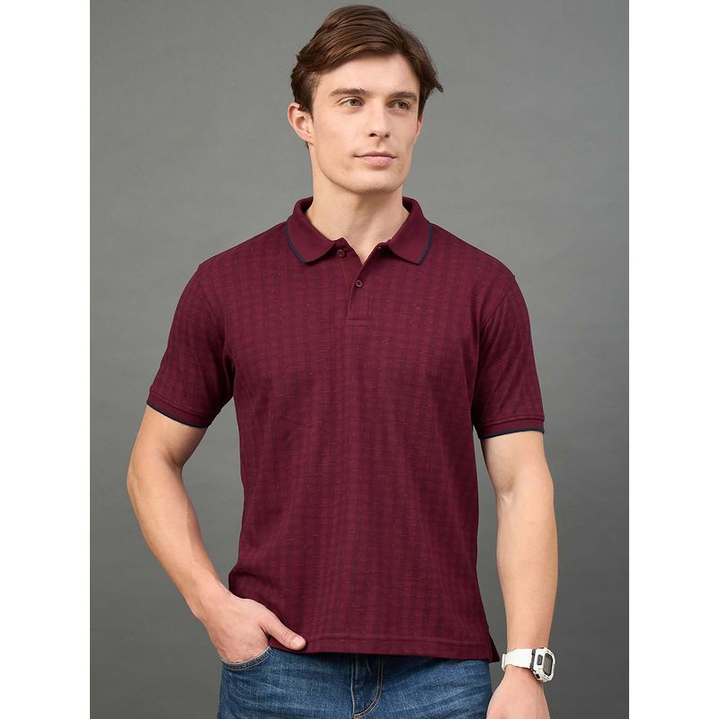 Club York Maroon Checked Polo T-Shirt (XL)