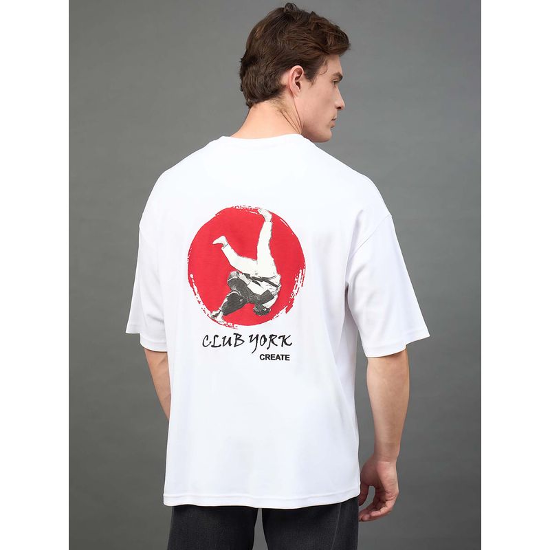 Club York White Printed Over Size T-Shirt (S)
