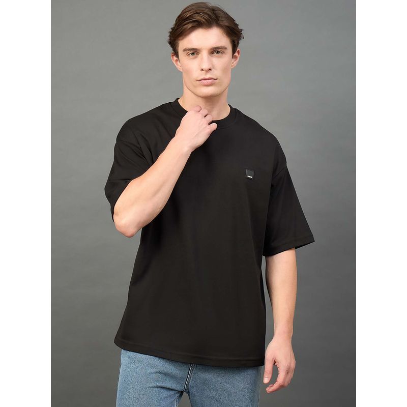 Club York Black Solid Over Size T-Shirt (M)