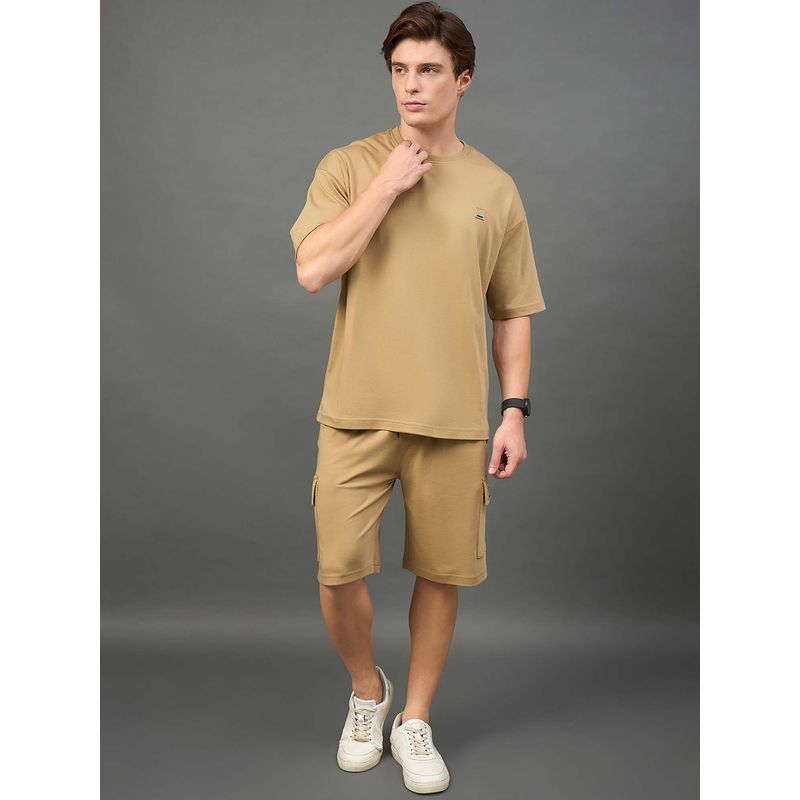 Club York Light Brown Solid Over Size T-Shirt (S)