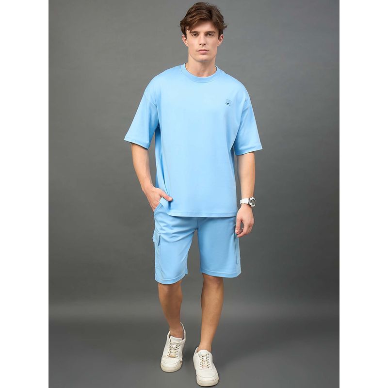 Club York Light Blue Solid Over Size T-Shirt (S)