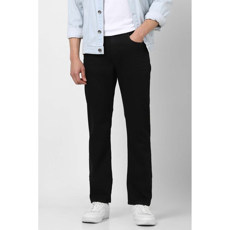 Van Heusen Men's Black Solid Regular Fit Jeans (34)