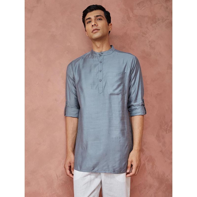 Fabindia Grey Viscose Silk Slim Fit Short Kurta (S)
