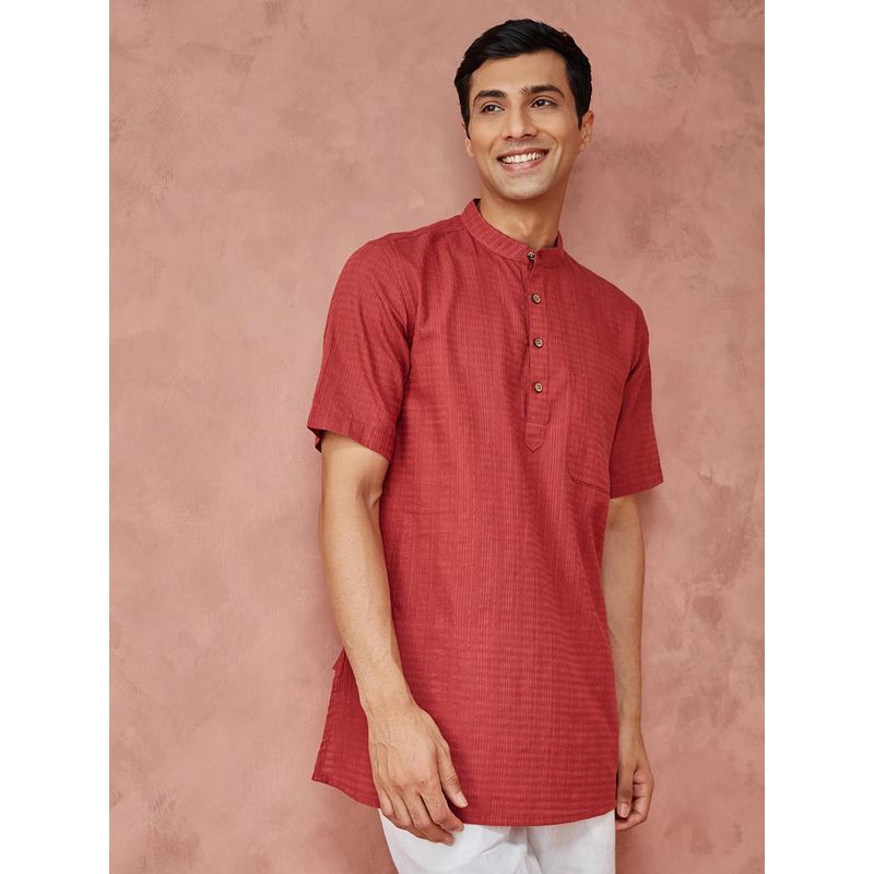 Fabindia Maroon Cotton Dobby Short Kurta (XS)