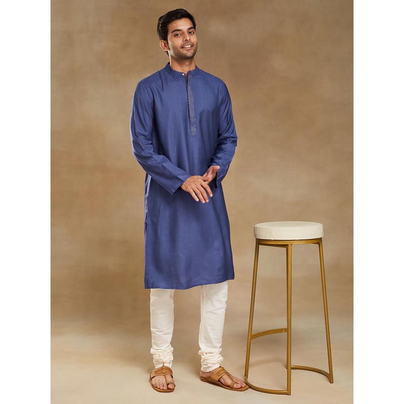 Fabindia Blue Silk Slim Fit Long Kurta (S)
