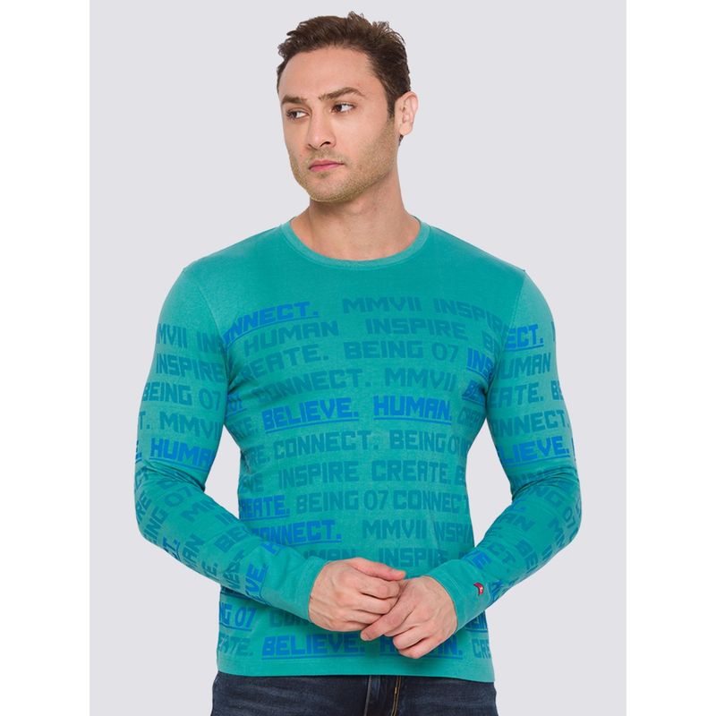 Green Slim Fit Round Neck Men's T-Shirt by Being Human Clothing (L)