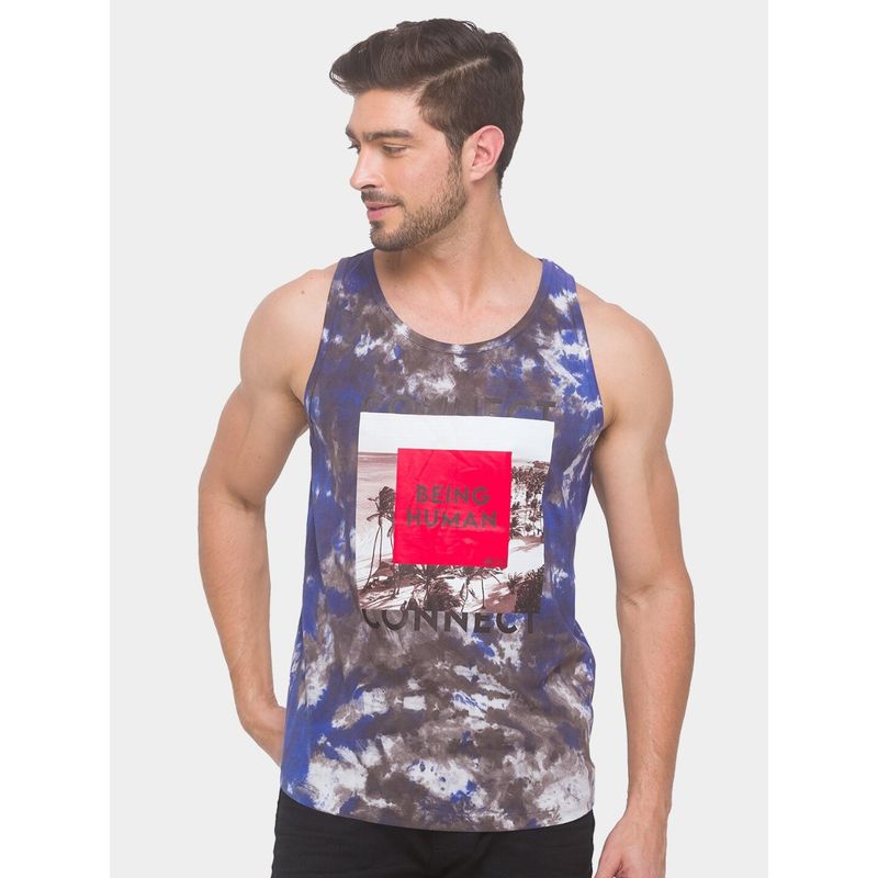 Being Human Mens Regular Fit Printed Tank Top Navy Blue (S)