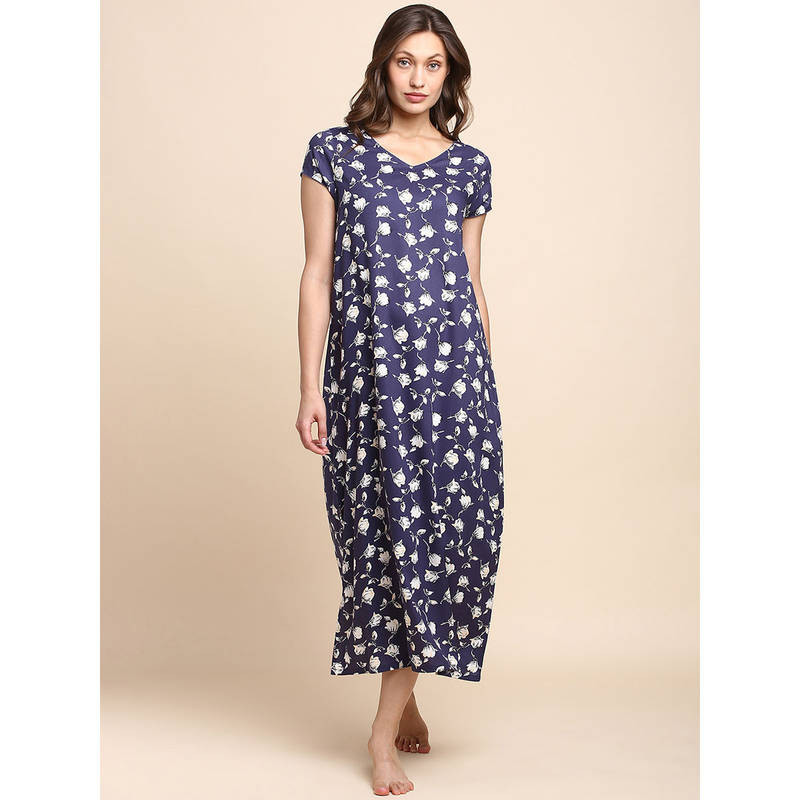 Van Heusen Woman Lingerie and Athleisure Allover Print & V-Neck Night Dress - Lilac Floral (XL)